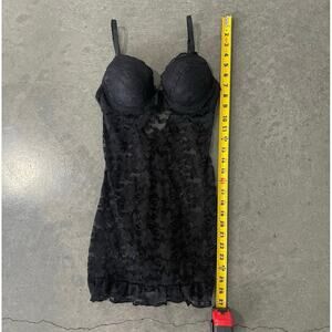 Women's Sexy Black Lace Slip with Bows Lingerie Top S